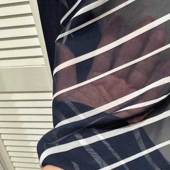 Chico’s Navy Open Front Cardigan/Jacket with Sheer Striped Back – Size 3 (XL) - Picture 6 of 9